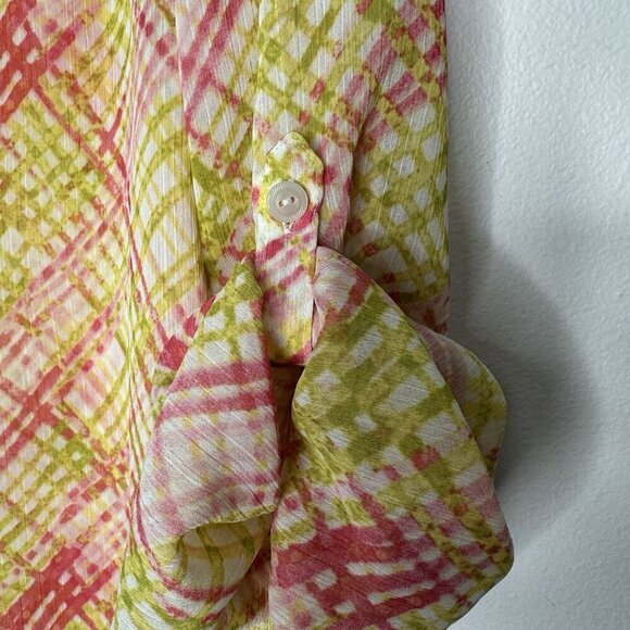 Jones New York Blouse Size 16 Primrose Multi Ruffle Roll tab Sleeve - Picture 7 of 10